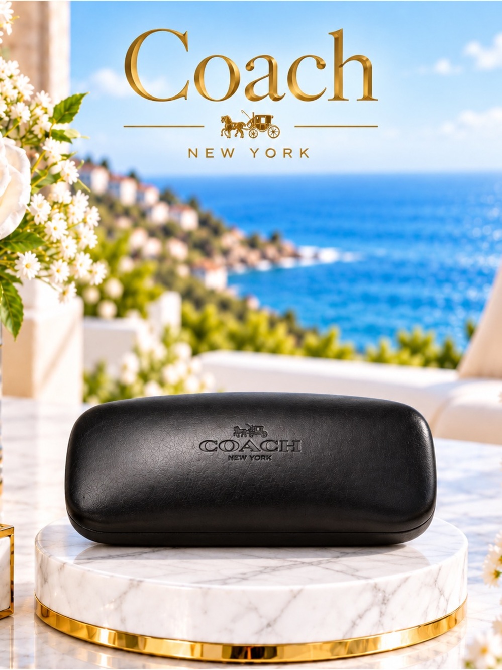 Coach Black and Gold Sunglasses Case